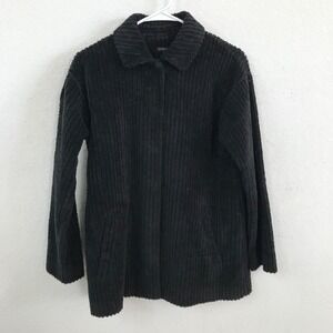 Eileen Fisher Organic Cotton Knit Cardigan Jacket Size PP Black Snap Front